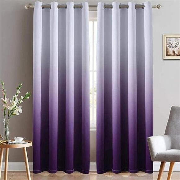 Light Blocking Gradient Curtains Purple Ombre Blackout Curtains Room Darkening - Picture 7 of 7